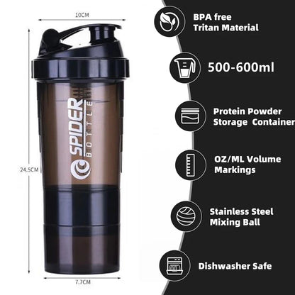 Protein Shaker Cups with Powder Storage Container Mixer Cup Gym Sport Water Bottles