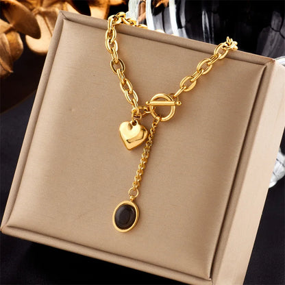 Fashion Hollow Heart Charm Clavicle Chain Necklace For Women Punk Hip-Hop Streetwear Pendant  Jewelry Gift