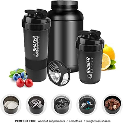 Protein Shaker Cups with Powder Storage Container Mixer Cup Gym Sport Water Bottles