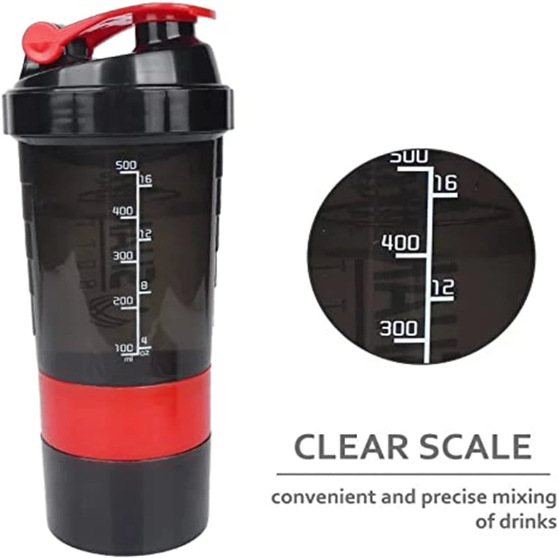 Protein Shaker Cups with Powder Storage Container Mixer Cup Gym Sport Water Bottles