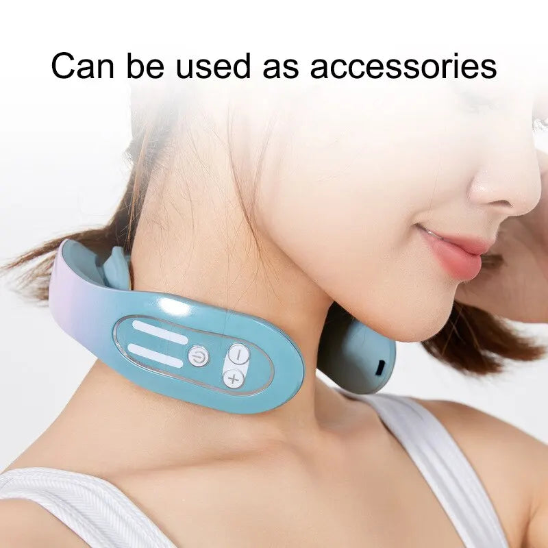 Neck Massager Cervical Massage Instrument Micro Current Pulse Vibration Kneading And Neck Physical Therapy Blue Hot Compress Rel