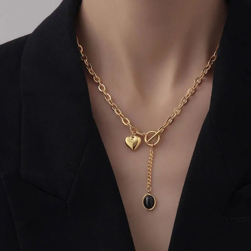 Fashion Hollow Heart Charm Clavicle Chain Necklace For Women Punk Hip-Hop Streetwear Pendant  Jewelry Gift