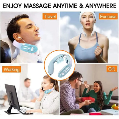 Neck Massager Cervical Massage Instrument Micro Current Pulse Vibration Kneading And Neck Physical Therapy Blue Hot Compress Rel