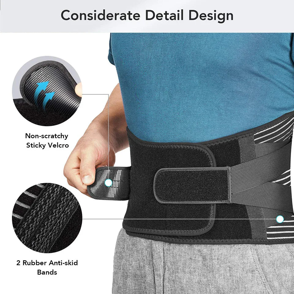 Lower Back Brace with 6 Stays: Orthopedic Lumbar Support Belt for Gym Pain Relief - Breathable & Anti-Skid